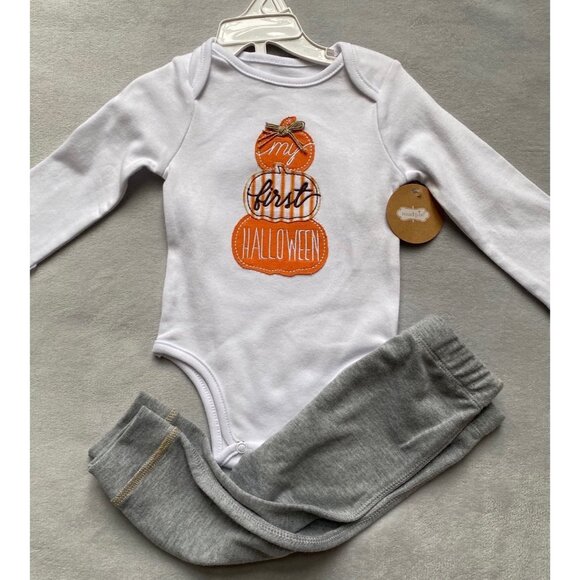 Mud Pie My first Halloween two piece set pumpkins 3-6m NWT 1st holiday onesie pa - Picture 1 of 5
